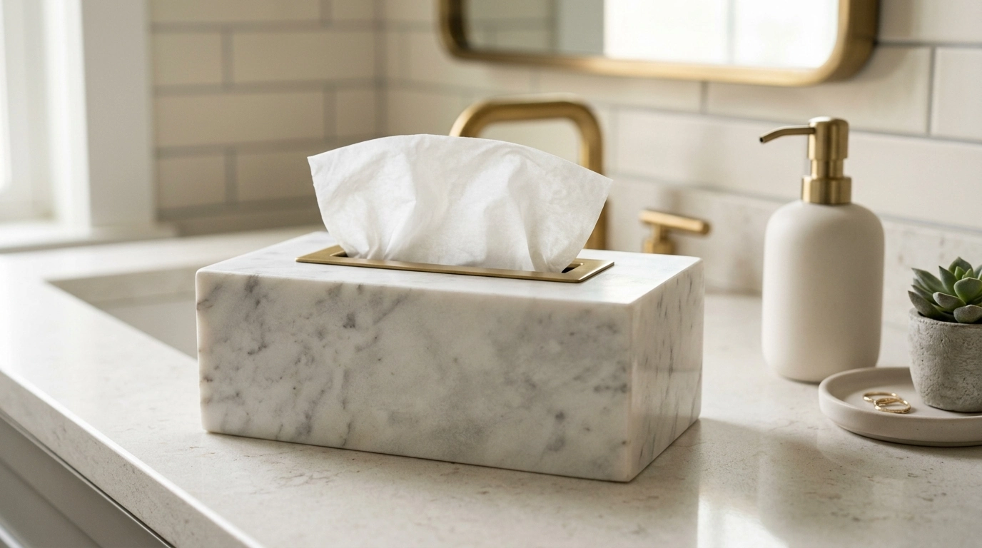 Marble Tissue Box Cover with Gold Accents: A Luxe Upgrade
